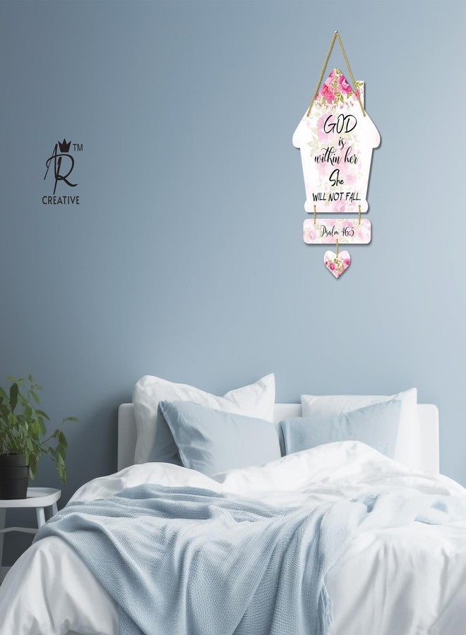 AR Creative God Is Within Her - Bible Verse Wall Hanging For Home Decoration, Bible Quotes MDF Wooden Wall Art, Bible Verse, Home, Office Decor, Wall Wood Hanger (21 inch x 8 inch) - Image 3